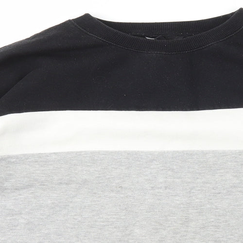 New Look Womens Grey Crew Neck Striped Cotton Pullover Jumper Size M