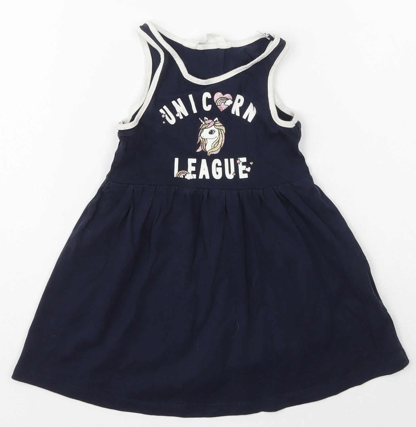 H&M Girls Blue  Cotton A-Line  Size 2 Years  Scoop Neck Pullover - Unicorn