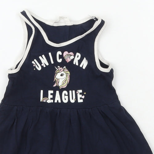 H&M Girls Blue  Cotton A-Line  Size 2 Years  Scoop Neck Pullover - Unicorn