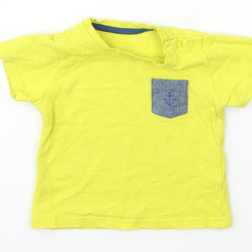 Marks and Spencer Boys Yellow  Cotton Basic T-Shirt Size 6-9 Months Crew Neck Snap