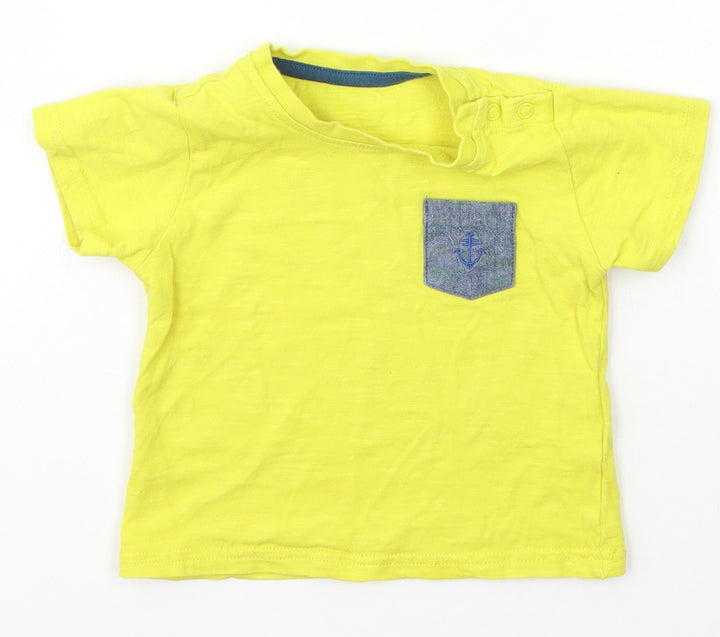 Marks and Spencer Boys Yellow  Cotton Basic T-Shirt Size 6-9 Months Crew Neck Snap