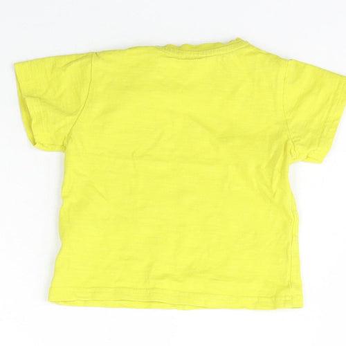 Marks and Spencer Boys Yellow  Cotton Basic T-Shirt Size 6-9 Months Crew Neck Snap