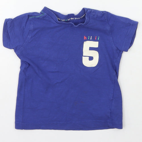 Mothercare Baby Blue  Cotton Basic T-Shirt Size 12-18 Months Crew Neck Snap