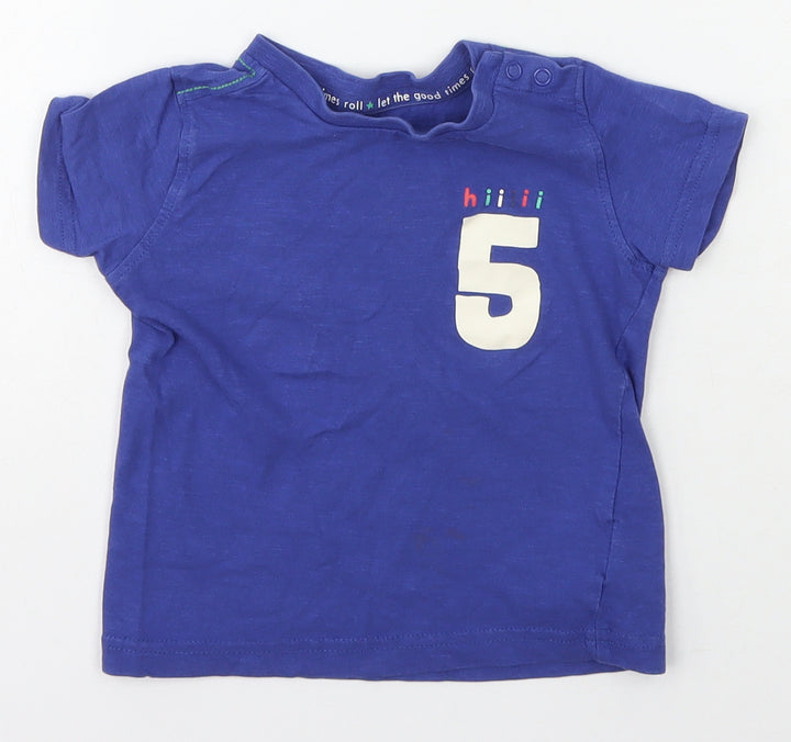 Mothercare Baby Blue Cotton Basic T-Shirt Size 12-18 Months Crew Neck Snap
