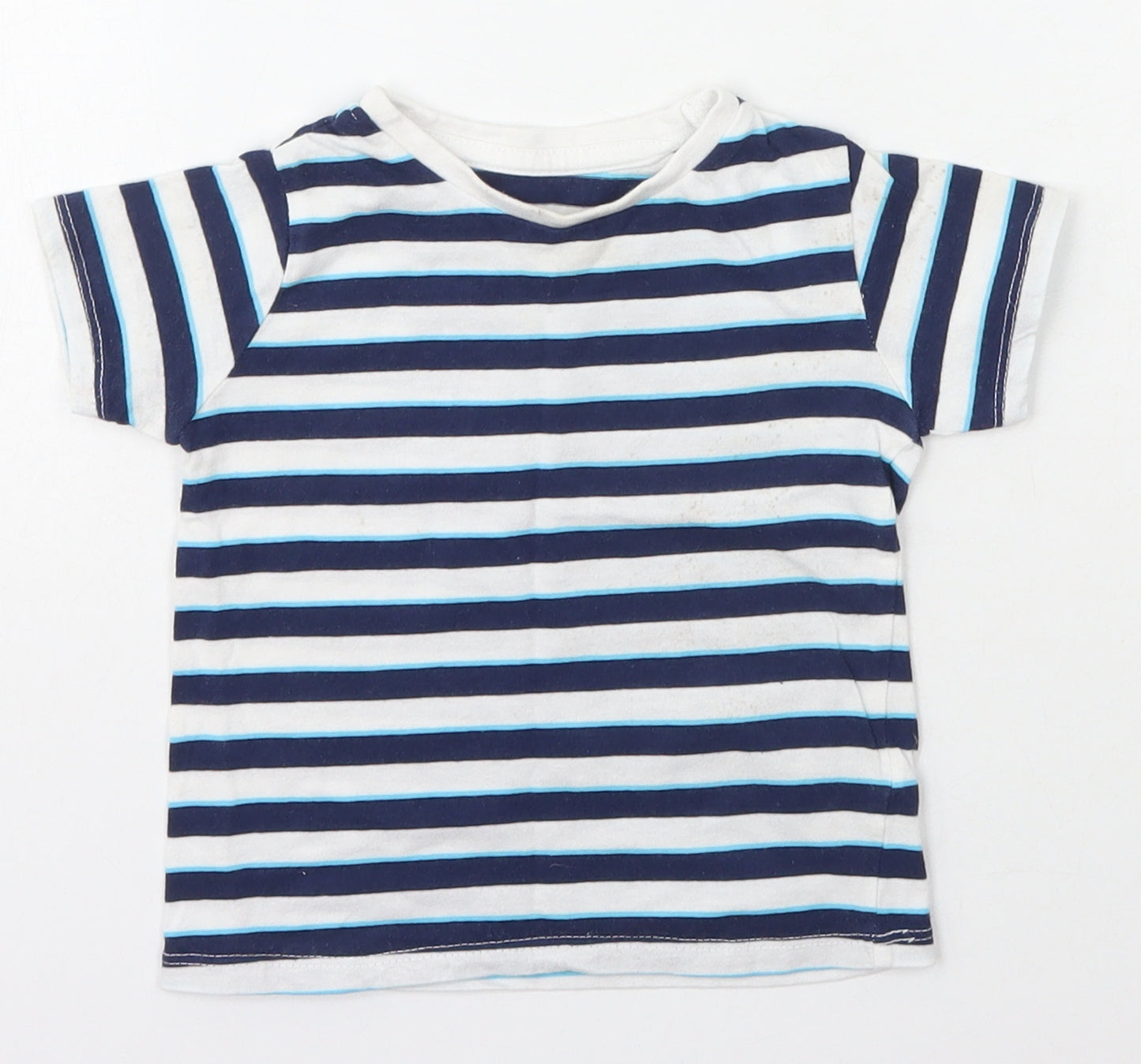 Dunnes Stores Baby Blue Striped Cotton Basic T-Shirt Size 9-12 Months Crew Neck Pullover