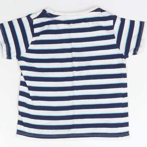 Dunnes Stores Baby Blue Striped Cotton Basic T-Shirt Size 9-12 Months Crew Neck Pullover