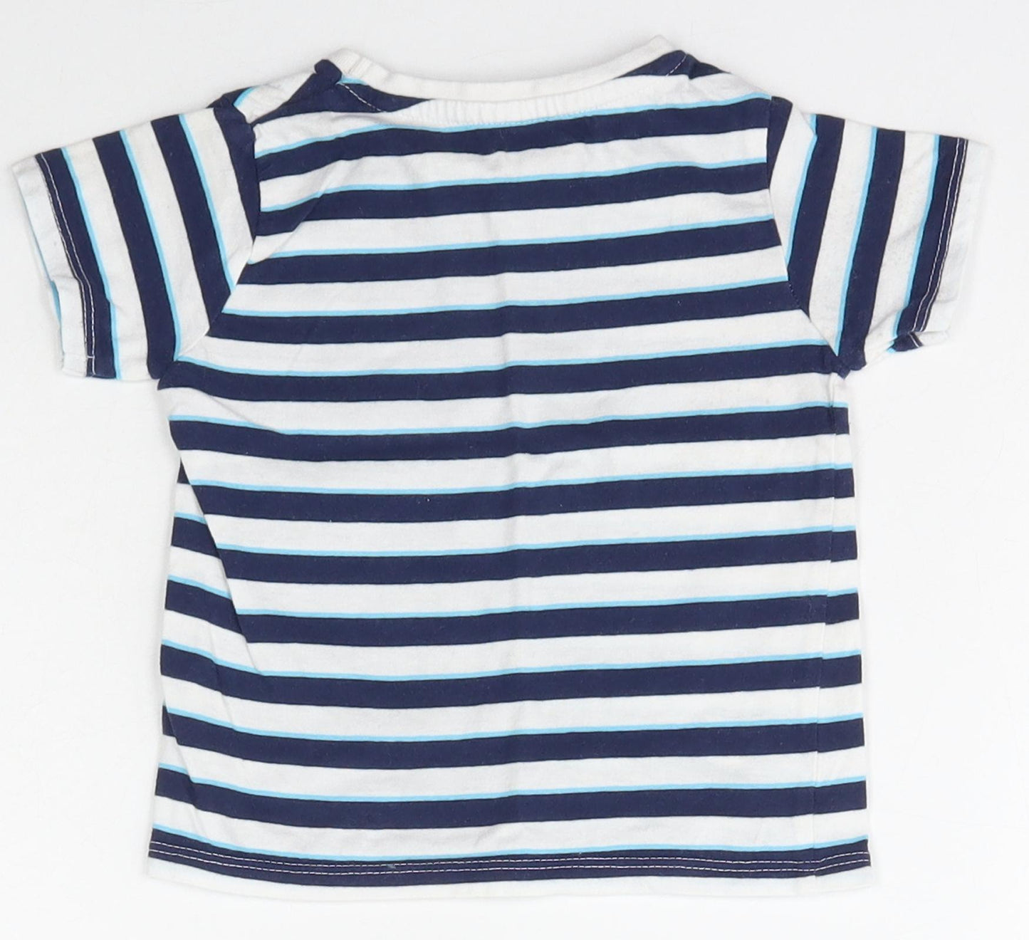 Dunnes Stores Baby Blue Striped Cotton Basic T-Shirt Size 9-12 Months Crew Neck Pullover