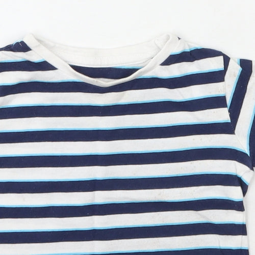 Dunnes Stores Baby Blue Striped Cotton Basic T-Shirt Size 9-12 Months Crew Neck Pullover