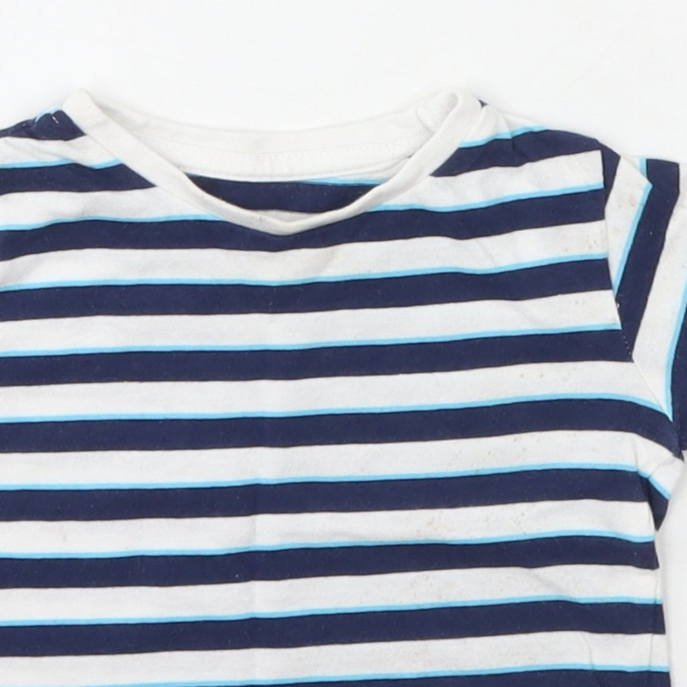 Dunnes Stores Baby Blue Striped Cotton Basic T-Shirt Size 9-12 Months Crew Neck Pullover