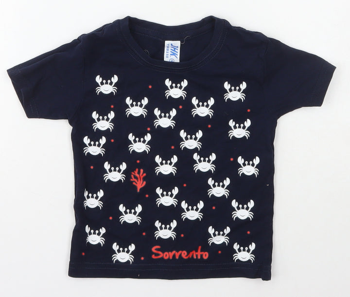 JHK Boys Blue Geometric Cotton Basic T-Shirt Size 2 Years Crew Neck Pullover