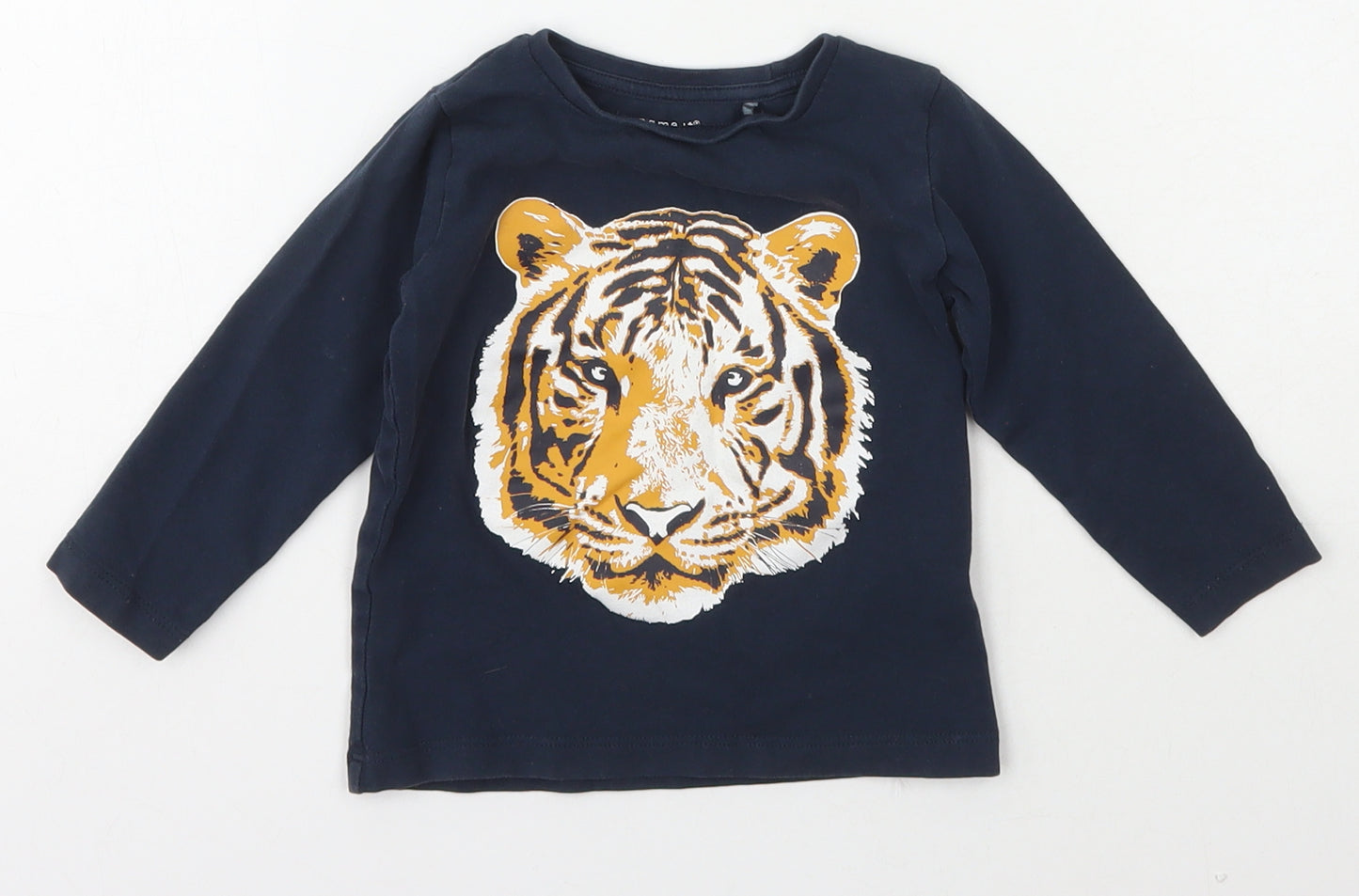 name it Baby Blue  Cotton Basic T-Shirt Size 9-12 Months Crew Neck Pullover - Tiger