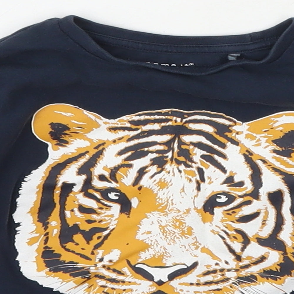 name it Baby Blue  Cotton Basic T-Shirt Size 9-12 Months Crew Neck Pullover - Tiger