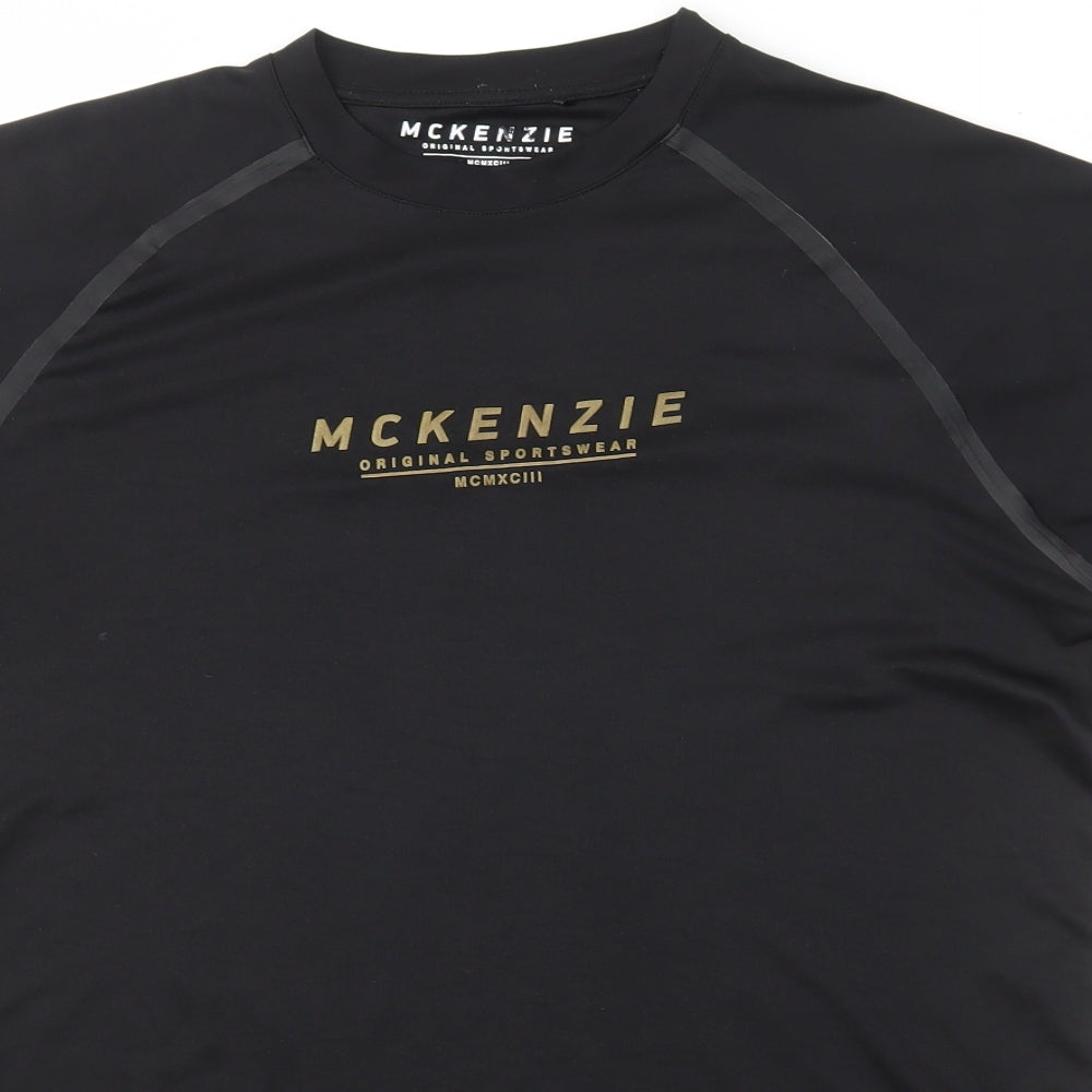 McKenzie Mens Black  Polyester Basic T-Shirt Size M Mock Neck Pullover