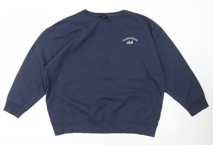 New Look Womens Blue Cotton Pullover Hoodie Size L Pullover