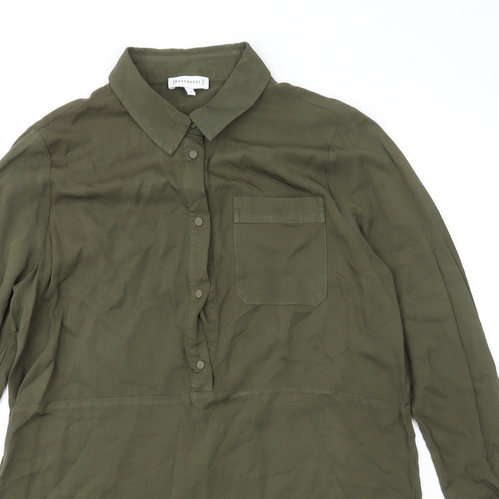 Warehouse Womens Green  Viscose Basic T-Shirt Size 12 Collared