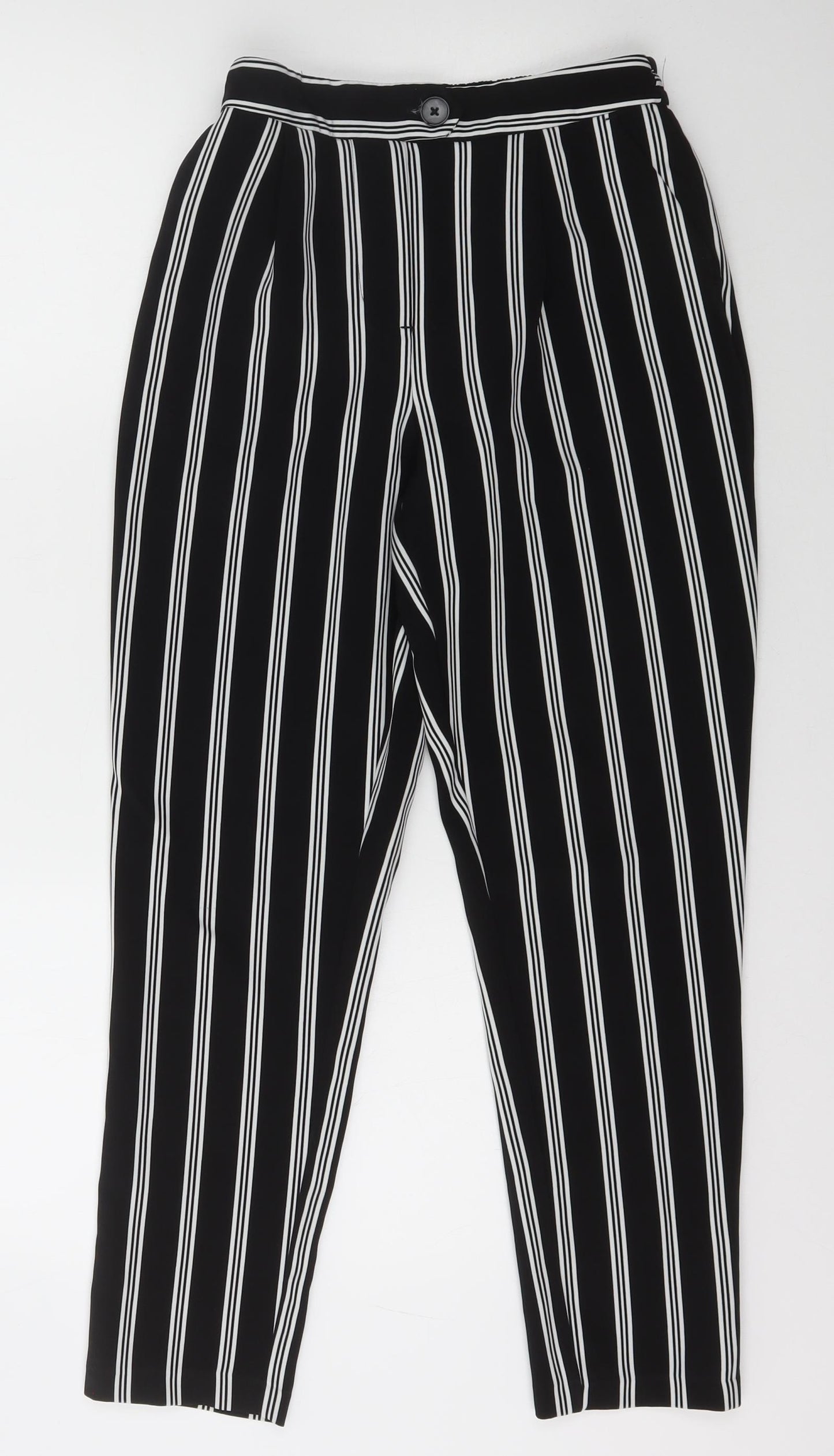 New Look Womens Black Striped Polyester Carrot Trousers Size 6 L26 in Regular Button