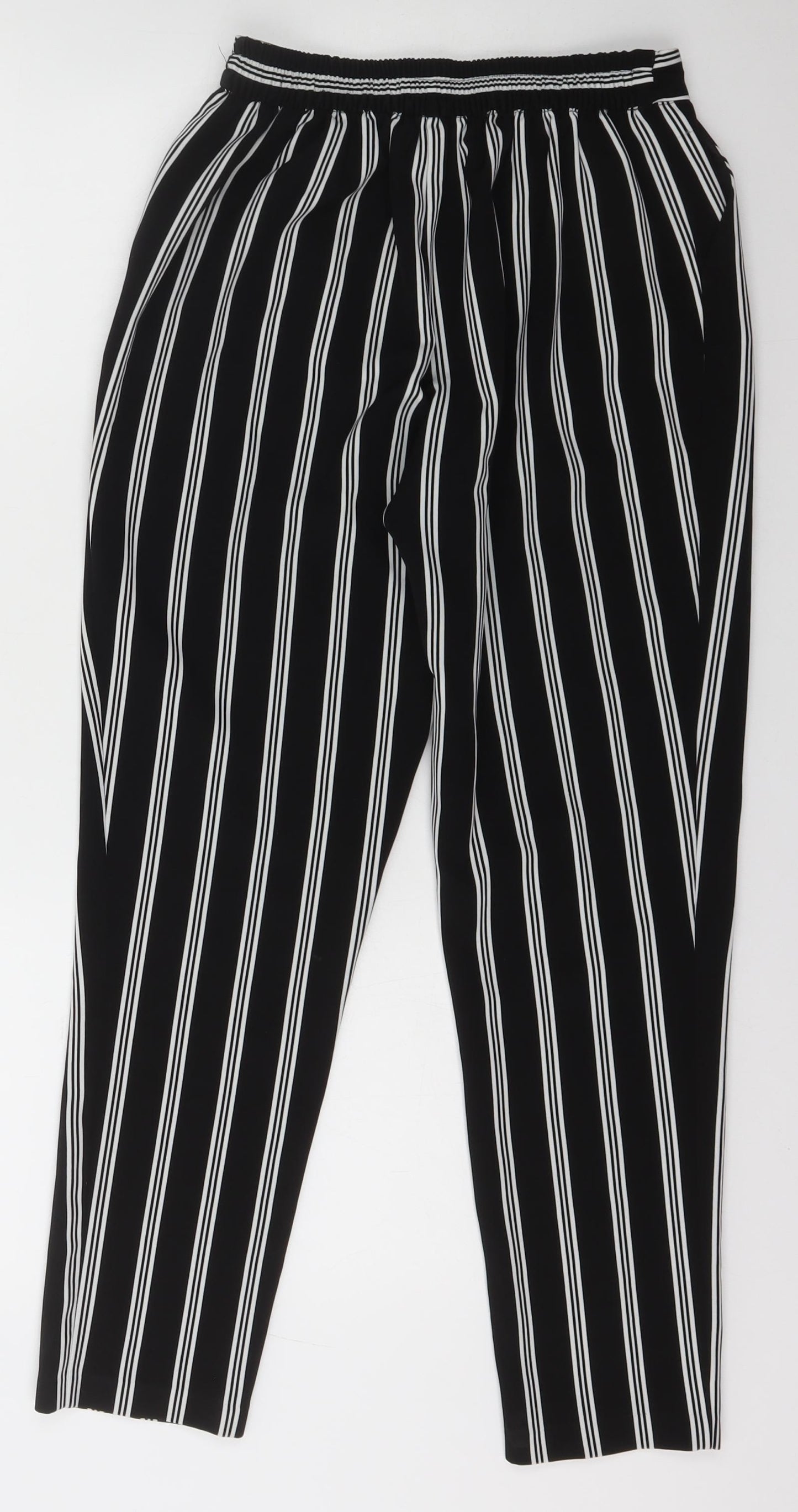 New Look Womens Black Striped Polyester Carrot Trousers Size 6 L26 in Regular Button