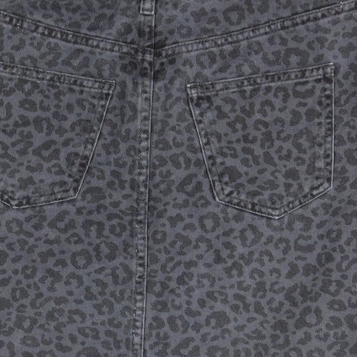 New Look Womens Black Animal Print Cotton A-Line Skirt Size 8   Zip