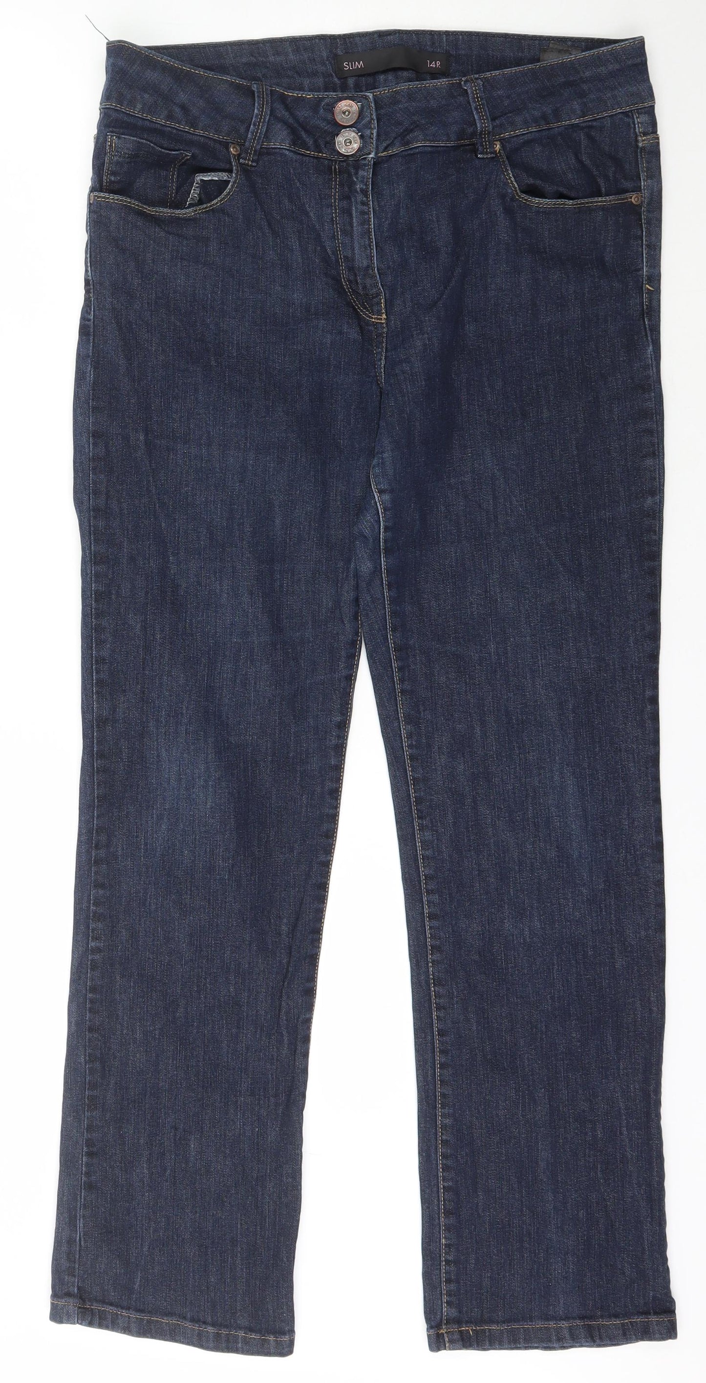 NEXT Womens Blue  Cotton Straight Jeans Size 14 L30 in Slim Zip