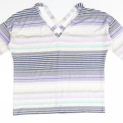 George Womens Multicoloured V-Neck Striped Polyester Pullover Jumper Size 12