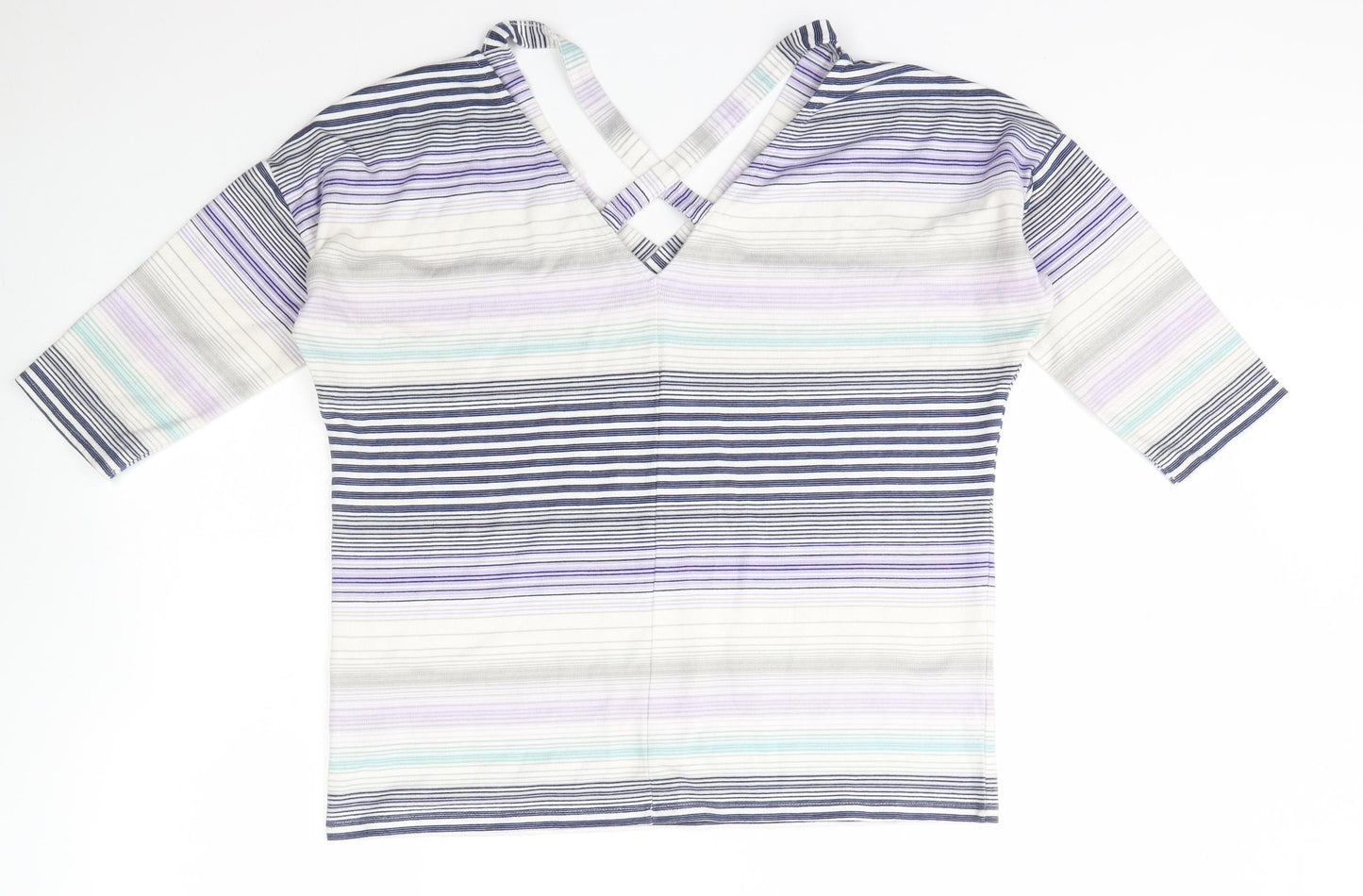 George Womens Multicoloured V-Neck Striped Polyester Pullover Jumper Size 12