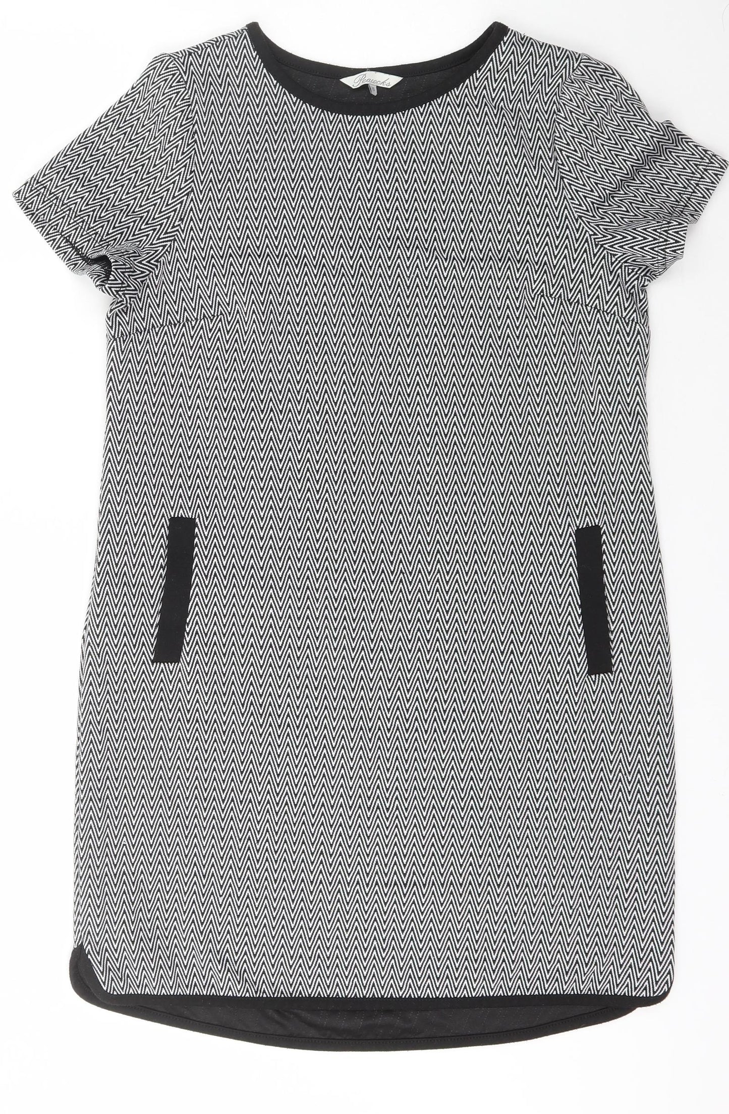 Peacocks Womens Black Herringbone Polyester A-Line  Size 10  Scoop Neck Pullover