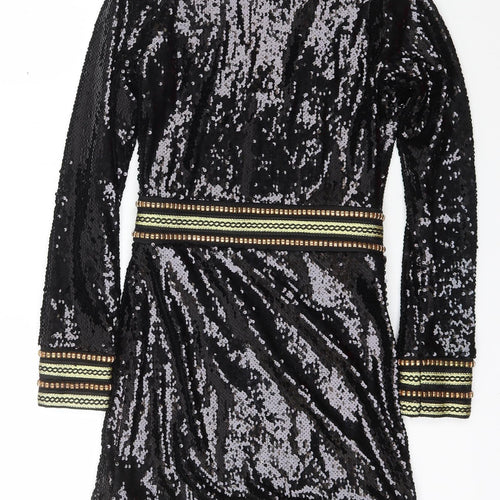 PRETTYLITTLETHING Womens Black  Polyester Bodycon  Size 8  V-Neck Hook & Eye