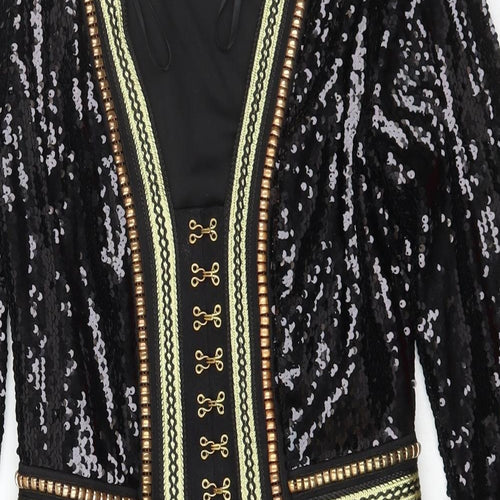 PRETTYLITTLETHING Womens Black  Polyester Bodycon  Size 8  V-Neck Hook & Eye