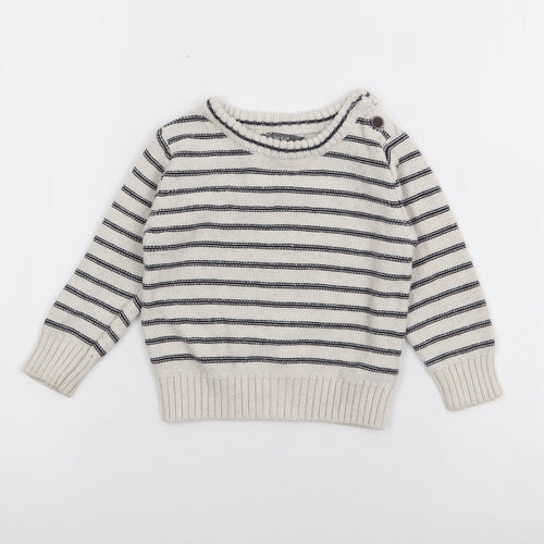 Primark Baby Ivory Striped Cotton Pullover Jumper Size 9-12 Months  Button