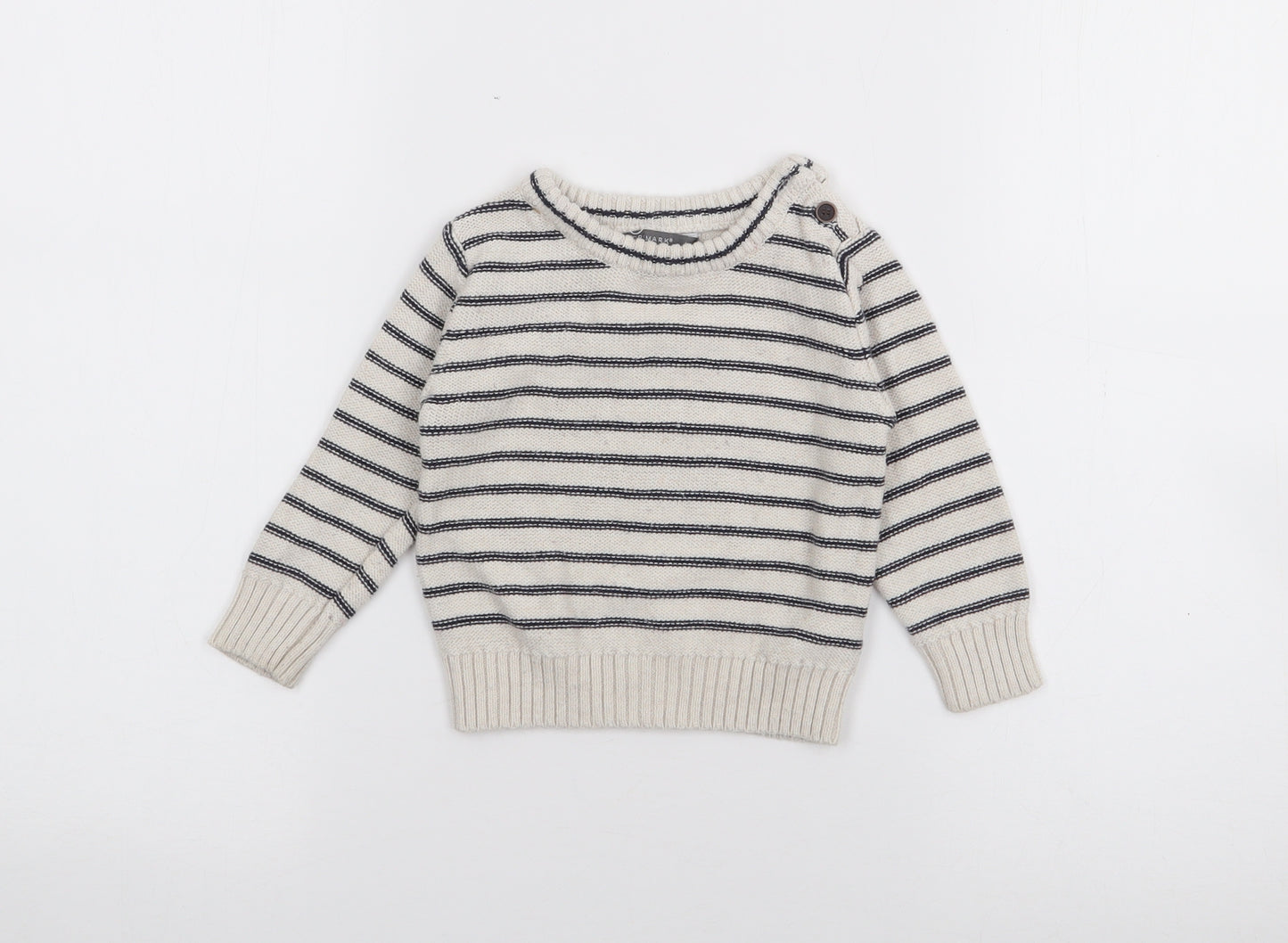 Primark Baby Ivory Striped Cotton Pullover Jumper Size 9-12 Months  Button
