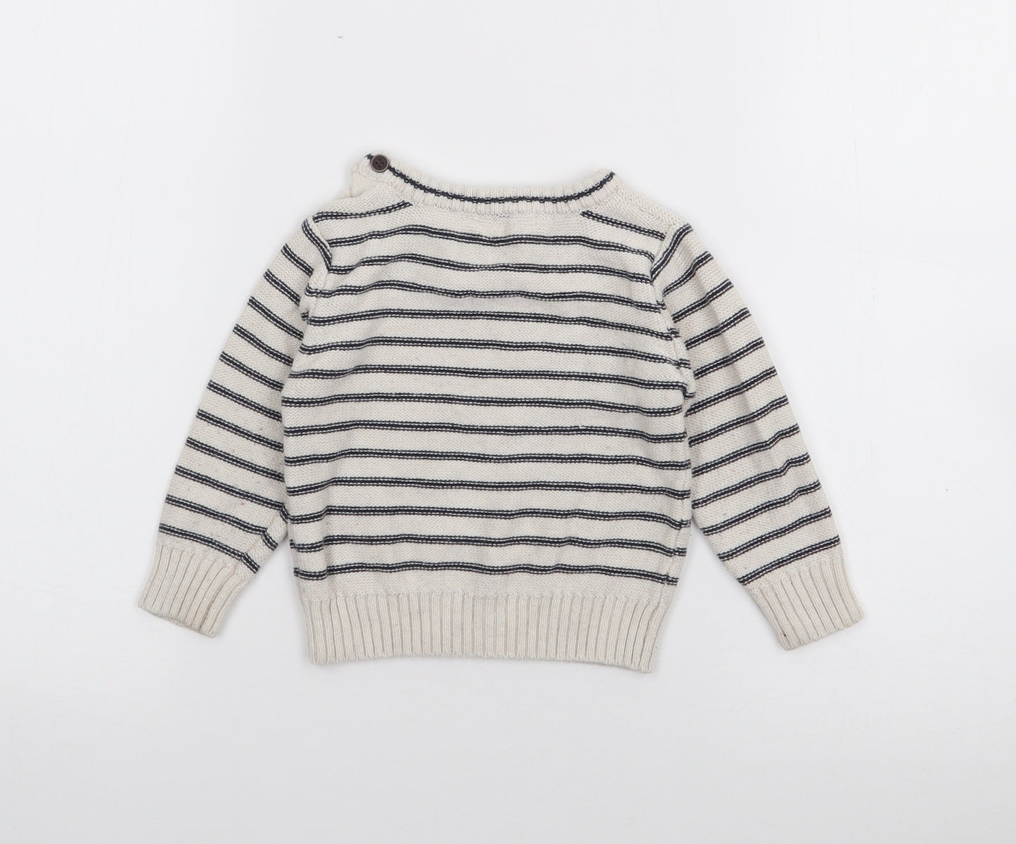 Primark Baby Ivory Striped Cotton Pullover Jumper Size 9-12 Months  Button
