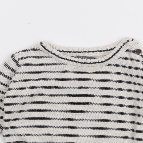 Primark Baby Ivory Striped Cotton Pullover Jumper Size 9-12 Months  Button