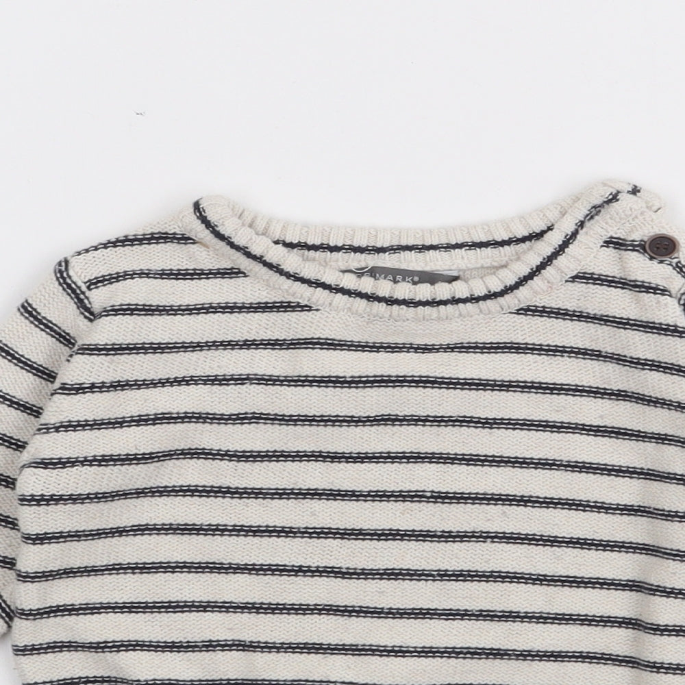 Primark Baby Ivory Striped Cotton Pullover Jumper Size 9-12 Months  Button