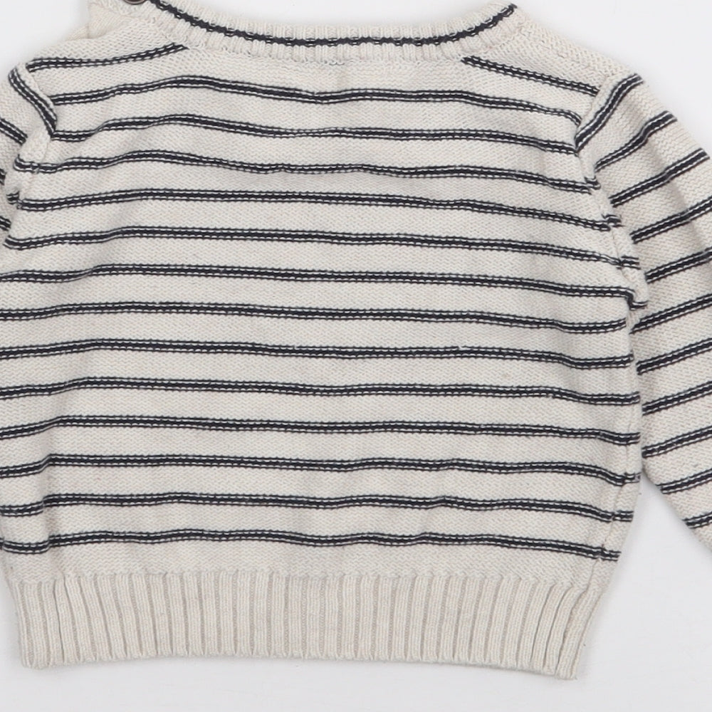 Primark Baby Ivory Striped Cotton Pullover Jumper Size 9-12 Months  Button