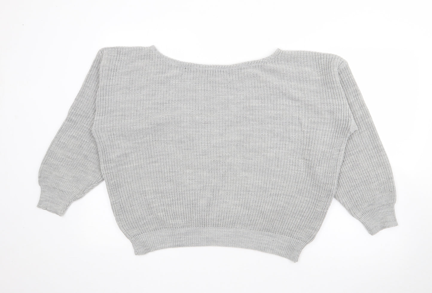Femme Luxe Womens Grey Boat Neck  Acrylic Pullover Jumper Size S