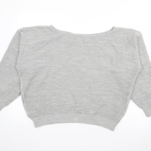 Femme Luxe Womens Grey Boat Neck  Acrylic Pullover Jumper Size S