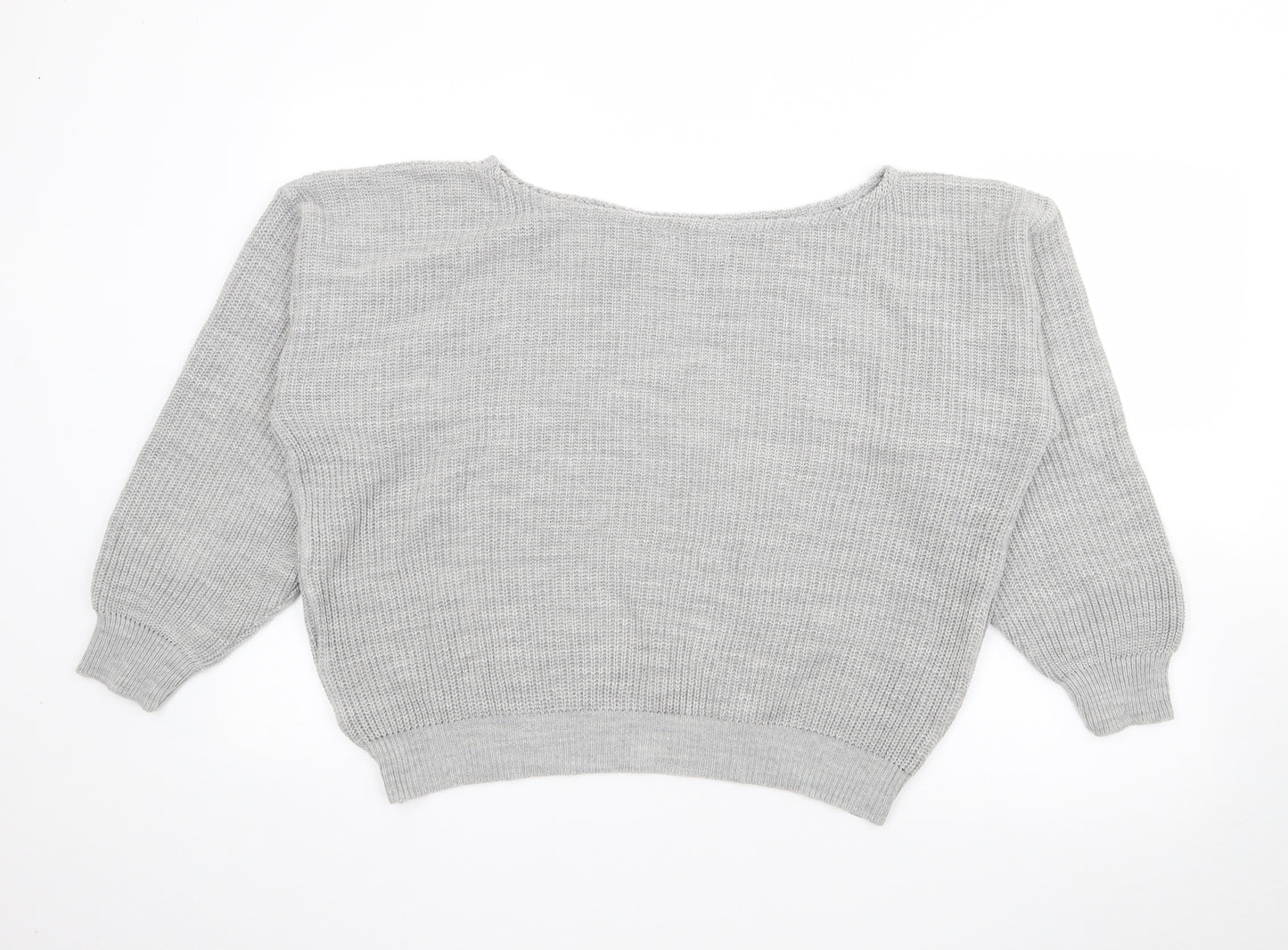 Femme Luxe Womens Grey Boat Neck  Acrylic Pullover Jumper Size S