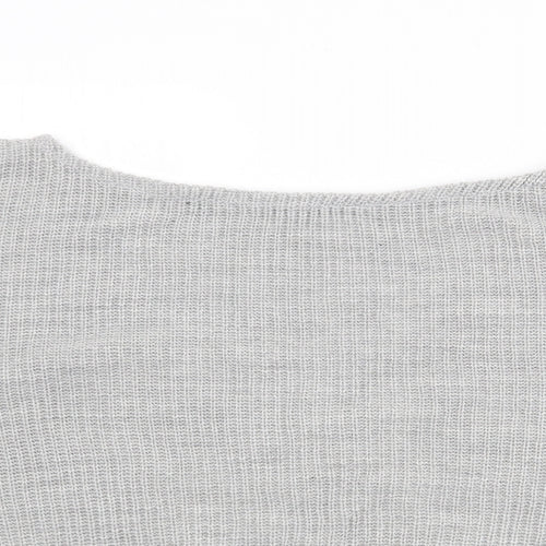 Femme Luxe Womens Grey Boat Neck  Acrylic Pullover Jumper Size S