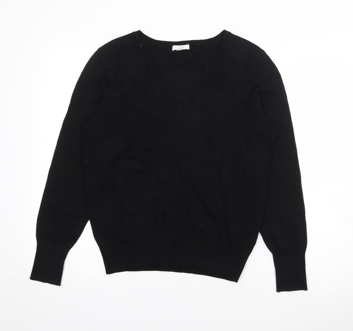 H&M Womens Black V-Neck Viscose Pullover Jumper Size M