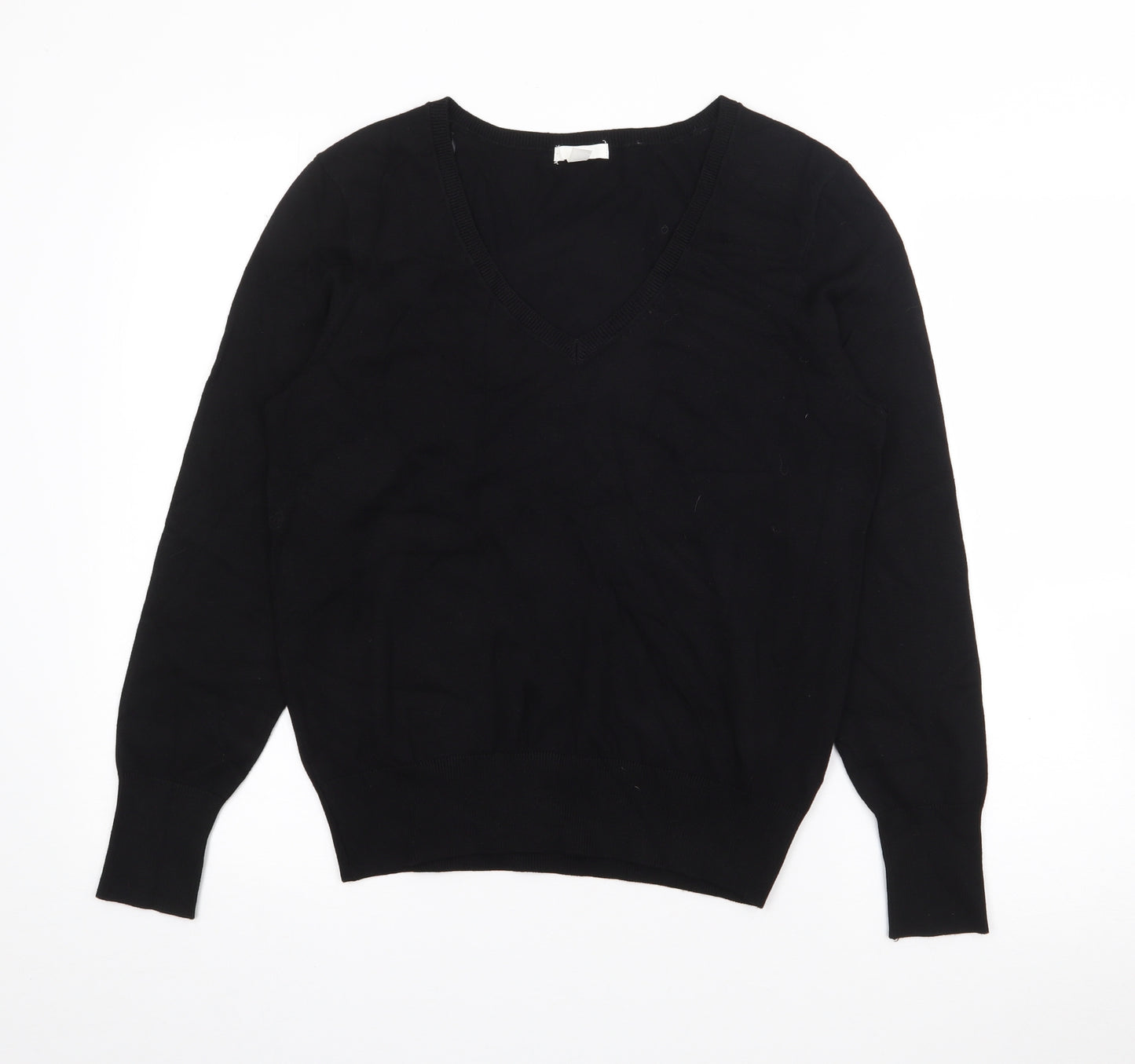 H&M Womens Black V-Neck  Viscose Pullover Jumper Size M