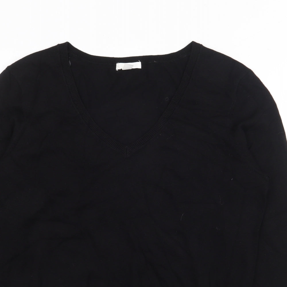 H&M Womens Black V-Neck  Viscose Pullover Jumper Size M