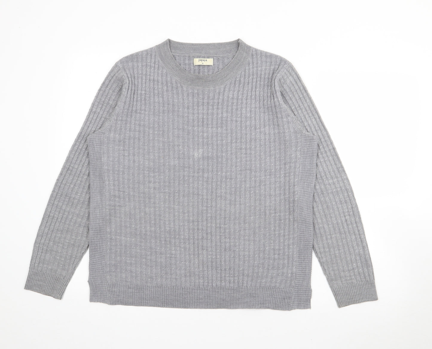 Papaya Womens Grey V-Neck  Acrylic Pullover Jumper Size 16