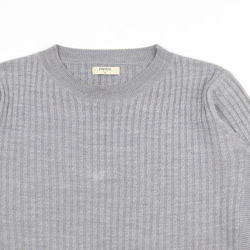Papaya Womens Grey V-Neck  Acrylic Pullover Jumper Size 16