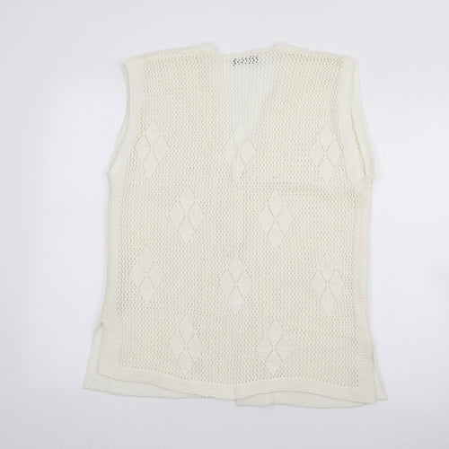 Pulse Womens White V-Neck  Acrylic Cardigan Jumper Size L