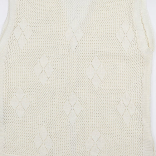 Pulse Womens White V-Neck  Acrylic Cardigan Jumper Size L