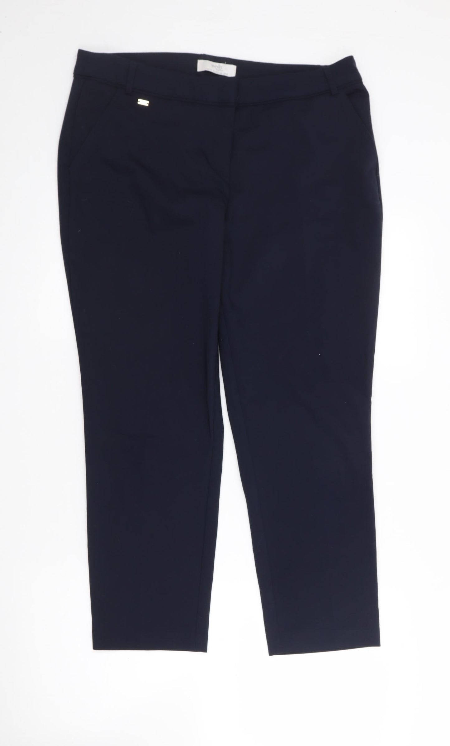 Wallis Womens Blue  Cotton Trousers  Size 14 L24 in Regular