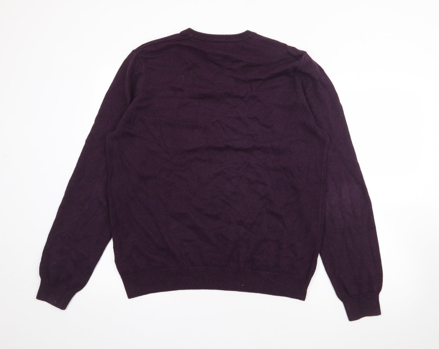Marks and Spencer Mens Purple V-Neck  Cotton Pullover Jumper Size M