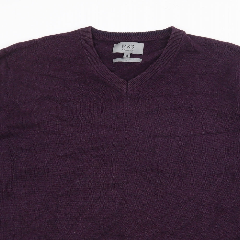 Marks and Spencer Mens Purple V-Neck  Cotton Pullover Jumper Size M