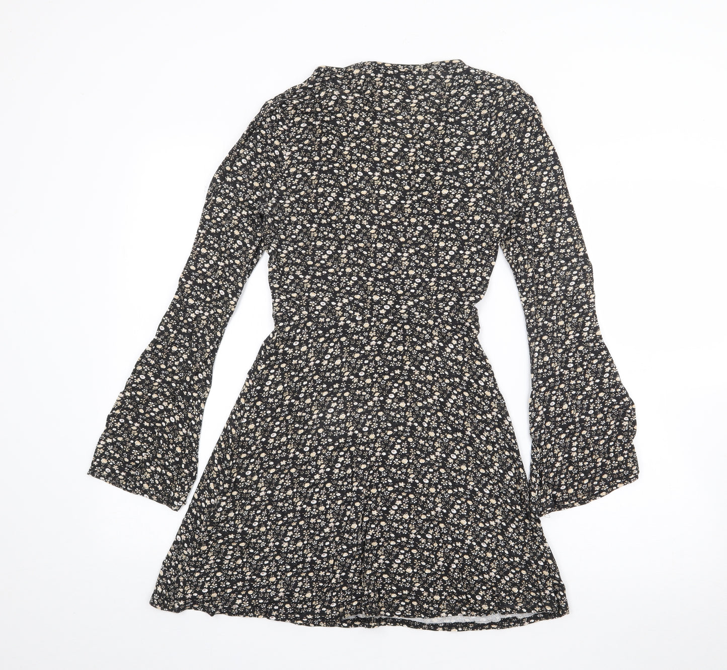 Missguided Womens Black Floral Polyester Wrap Dress  Size 8  V-Neck