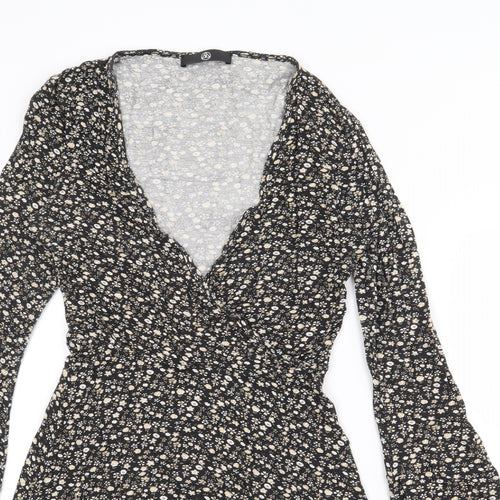 Missguided Womens Black Floral Polyester Wrap Dress  Size 8  V-Neck